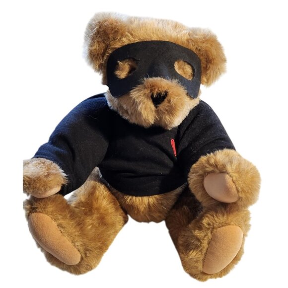 Vermont Teddy Bear Love Bandit Plush 10" Jointed Poseable Wearing Mask & Shirt V - Picture 1 of 8